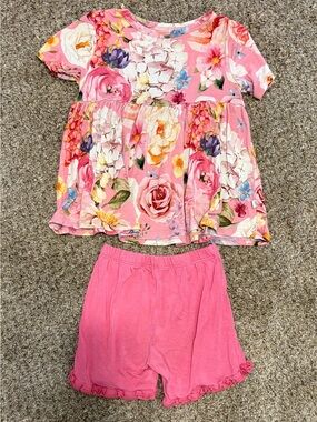 Posh Peanut Floral Peplum Top and Ruffle Shorts